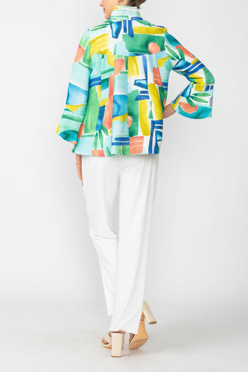 Blue Abstract Print Short Jacket
